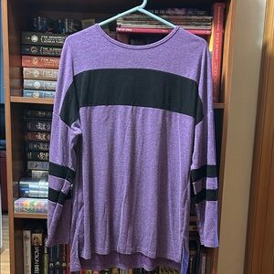 Purple & Black Long Sleeve Colorblock Top